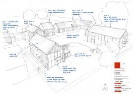 4795 Sk018A Sketch perspective courtyard Earl Soham